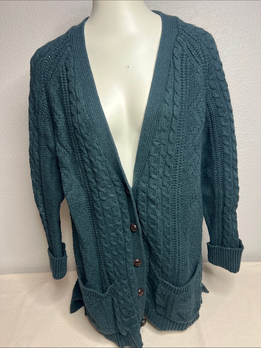 Banana Republic Teal Cable-Knit Button Cardigan